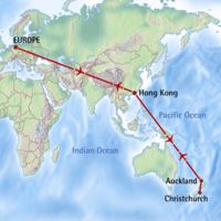 Kaart en route van Nieuw-Zeeland Flydrive met Cathay Pacific