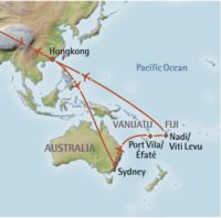 Kaart en route van Melanesia Explorer - Sydney, Vanuatu en Fiji