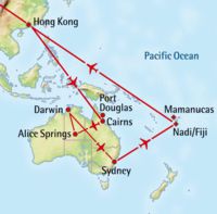 Kaart en route van Rondreis Australië en Fiji