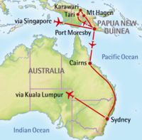 Kaart en route van Wonderen van Papoea-Nieuw-Guinea en Australië