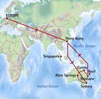 Kaart en route van Australië reis - Sydney, Outback & Reef